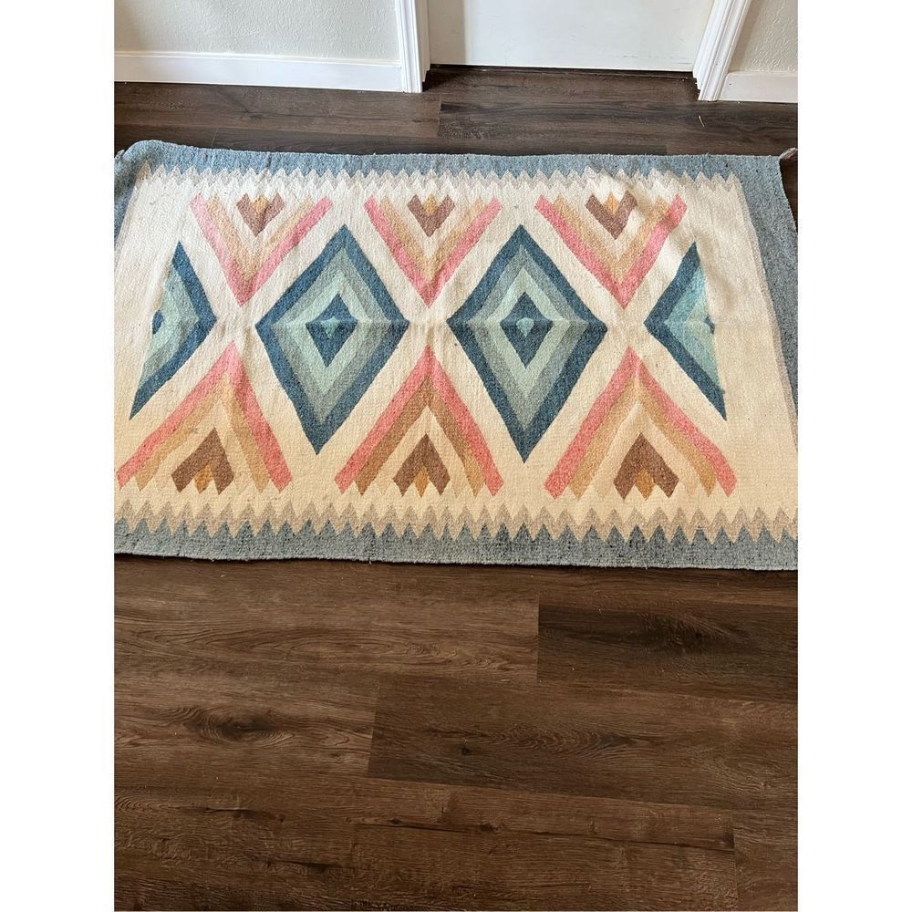 Vintage Aztec southwestern Mexican blanket rug 44x72